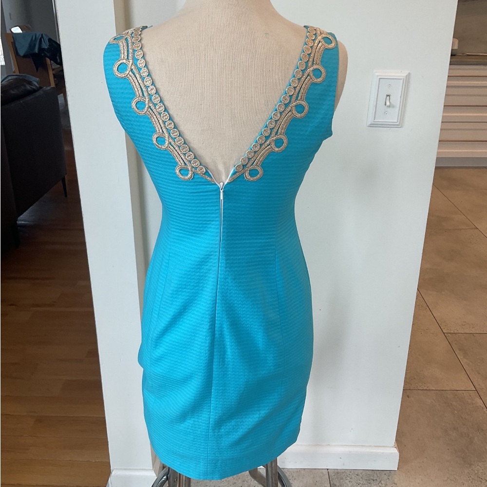 Lilly Pulitzer Turquoise Dress with Gold Accents - Picture 4 of 10